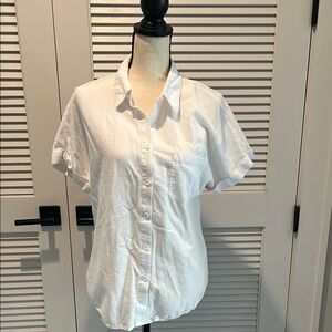 White Relaxed Button Down Shirt with Cuffed Sleeves
